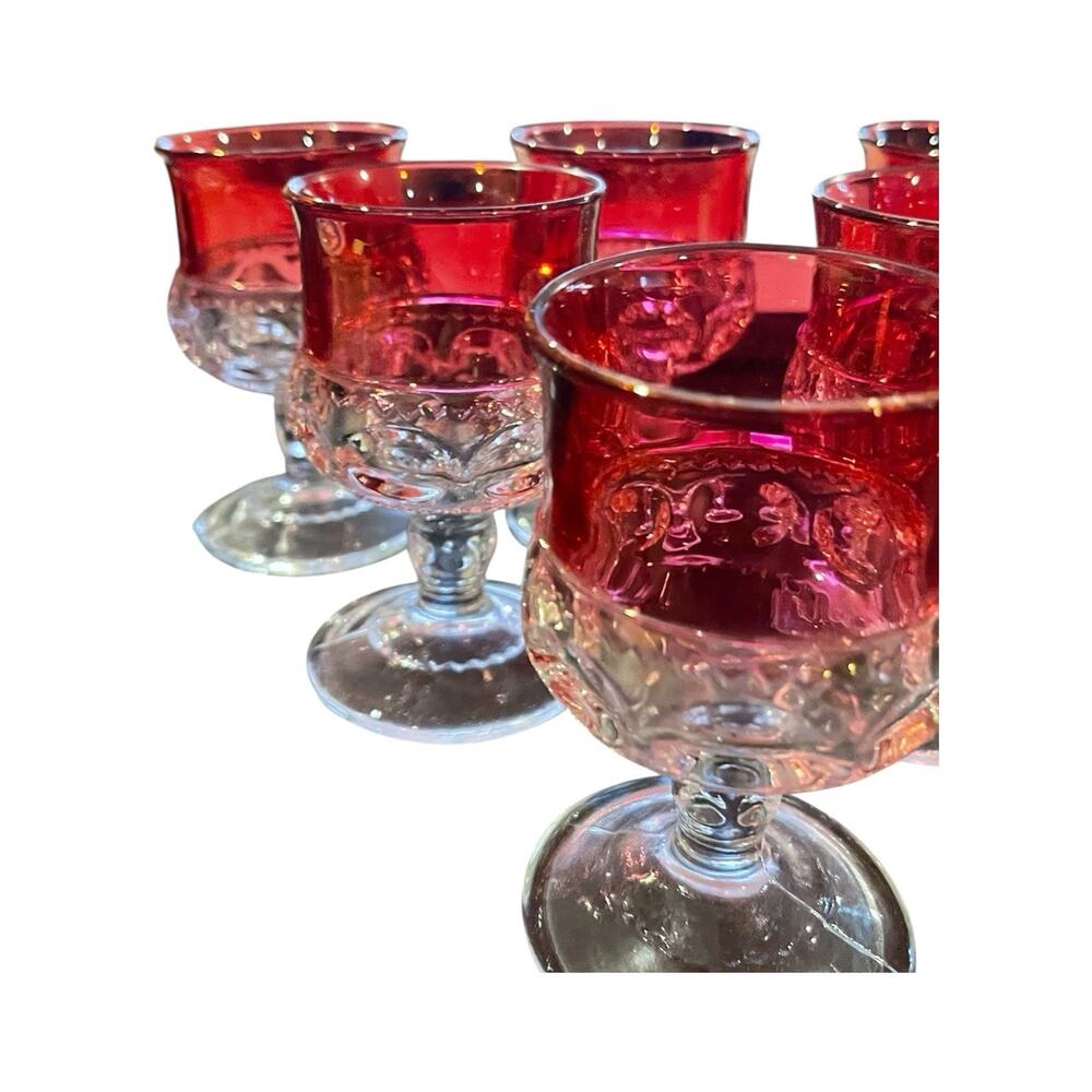 Vintage Indiana Glass Co Kings Crown Ruby Flashed Set Of 6 Cordial 4.5" Glasses - Picture 6 of 6